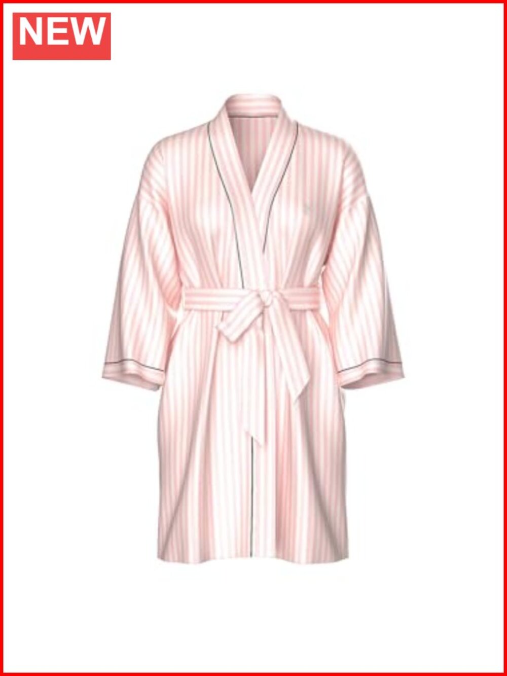 Satin Short Piped Robe Relaxed Fit Above Knee Loungewear